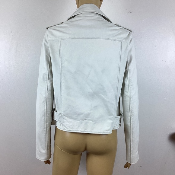 AQUA KELSEY LEATHER BELTED MOTO JACKET ASYMMETRICAL ZIP Bone Sz M - Picture 4 of 7